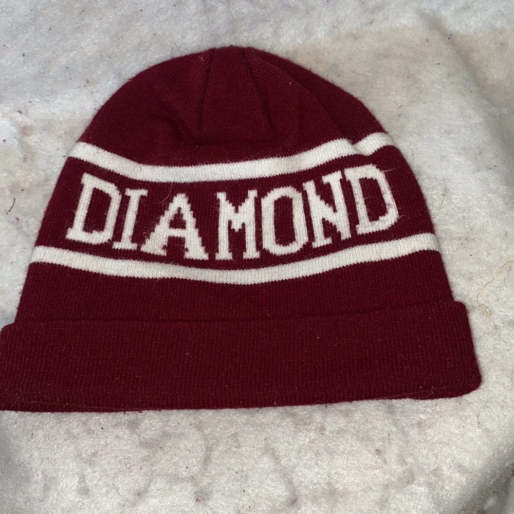 Diamond Supply Co Burgundy And White Beanie